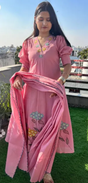 Blush Bloom Embroidered Kurta Set - Product Details